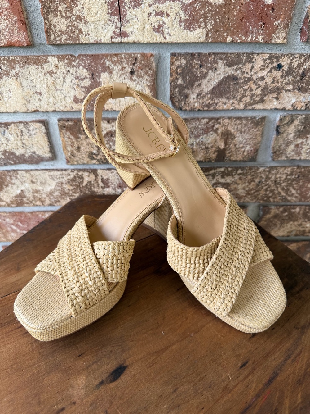 J.Crew Factory Woven Platform Heels Women’s Size 7.5 Sweet! Natural Raffia